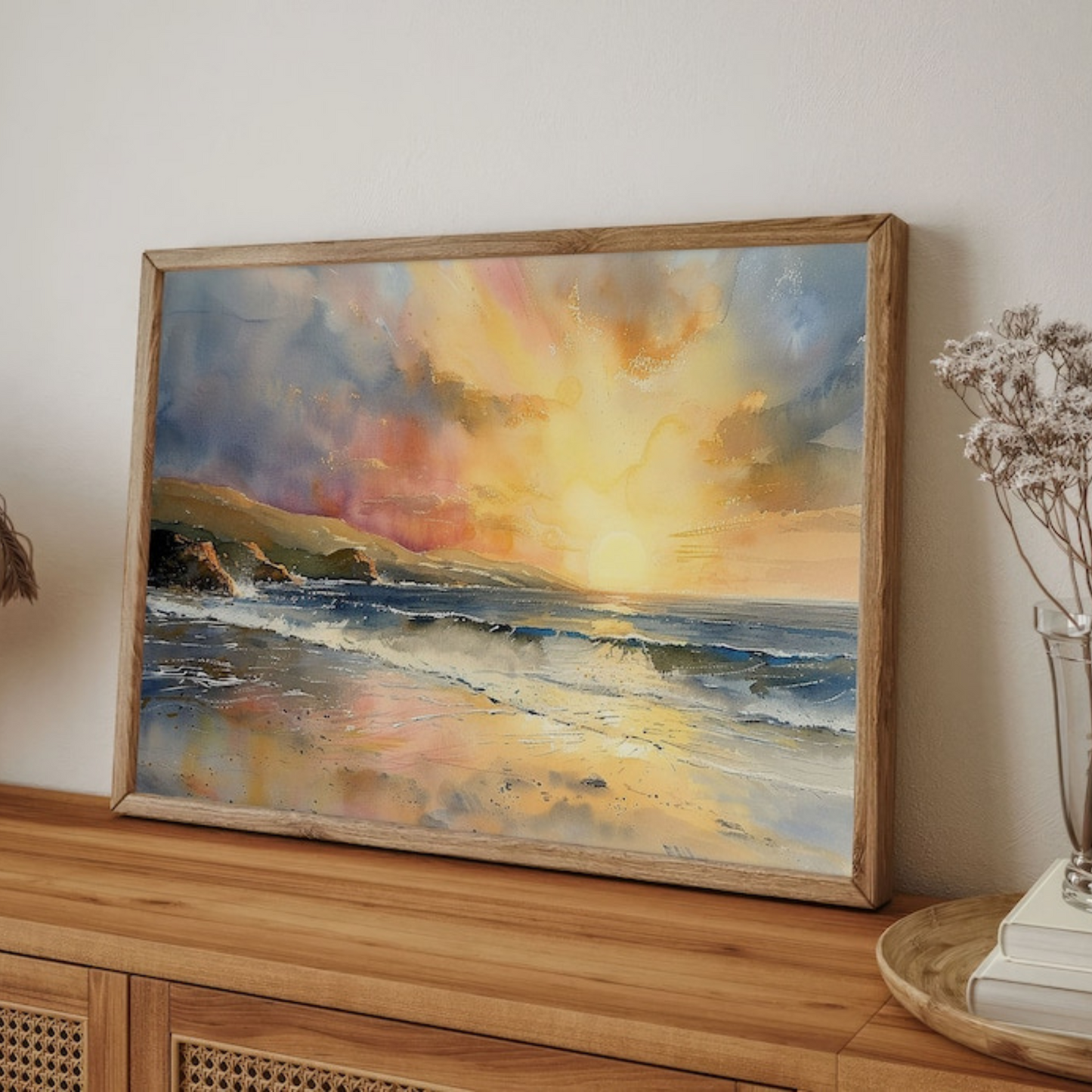 Beach Painting Sunset On Beach Watercolor Art Print(Printable+Physical)