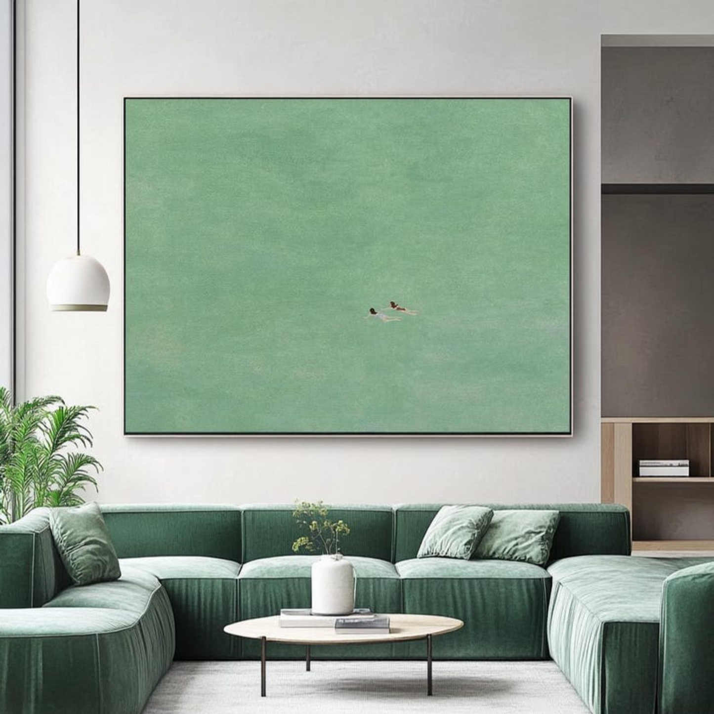 two girls swimming painting abstrac greent art(Printable+Physical)