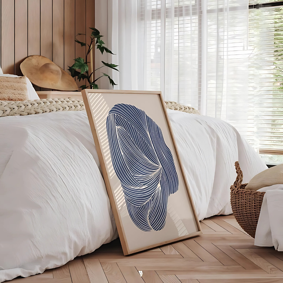 Abstract Flowing Navy Line Art Print(Printable+Physical)