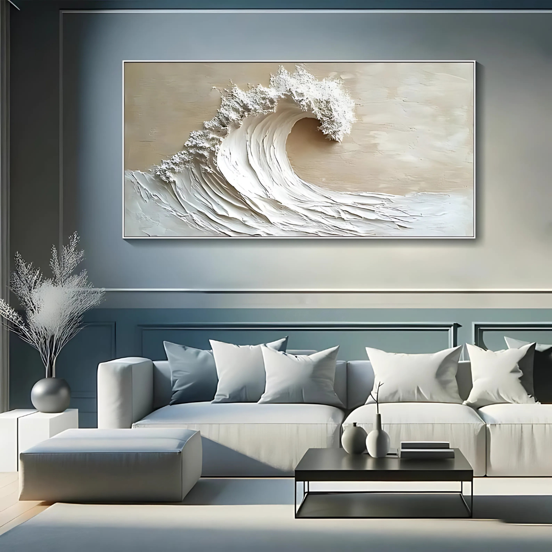 Beige Coastal Surf Oil Painting (Printable+Physical)