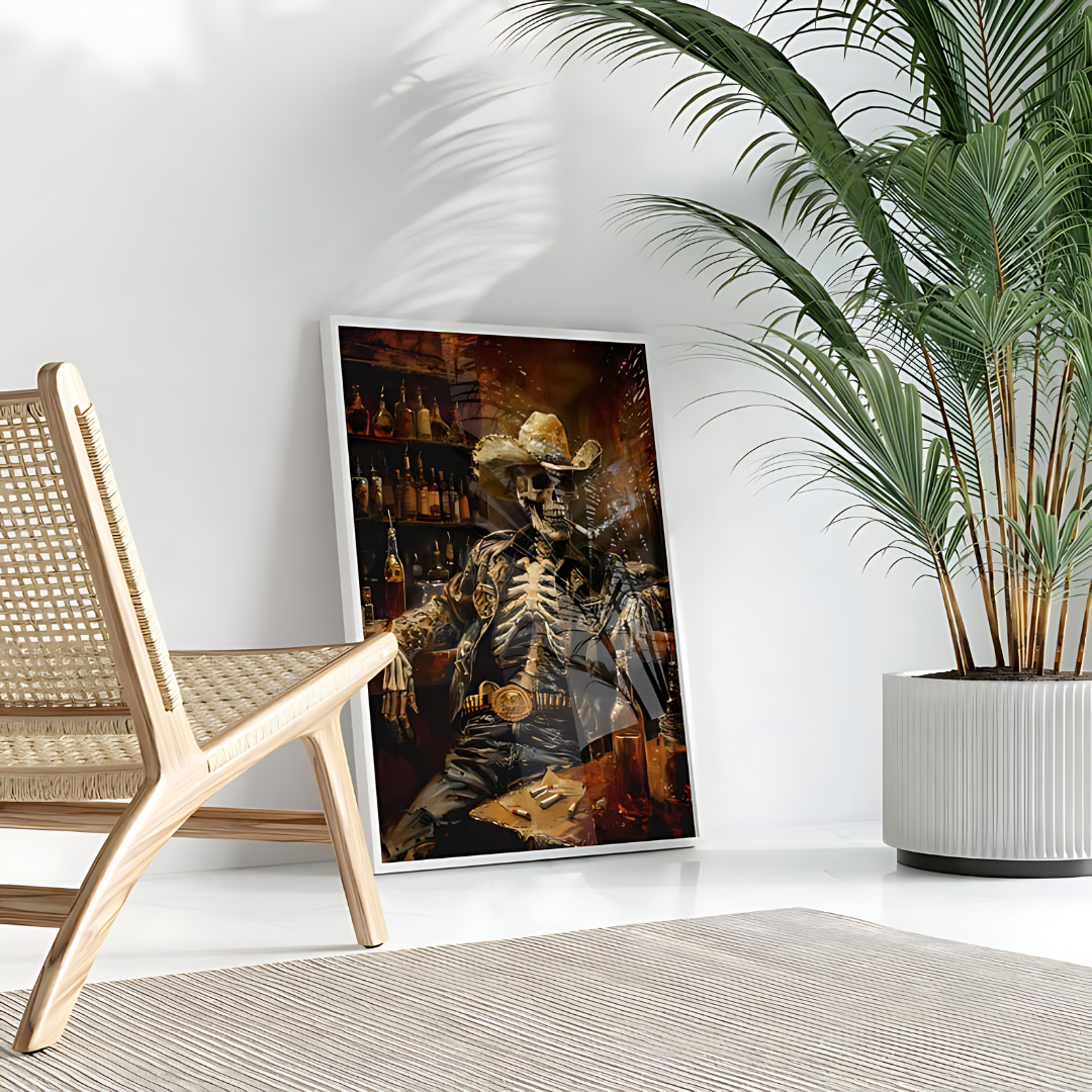Wild West Remains Skeleton Cowboy In a Bar Oil Painting Print(Printable+Physical)