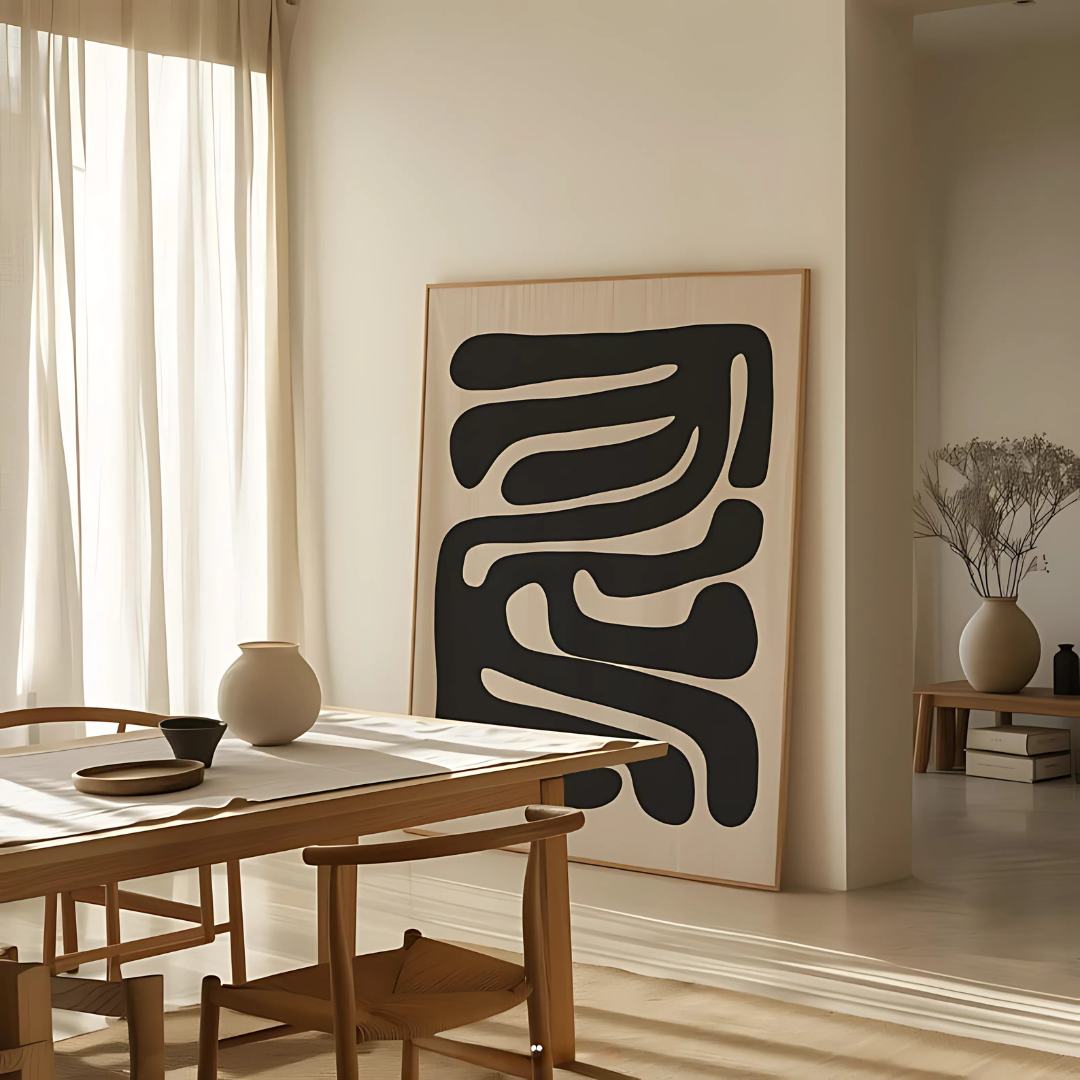Beige and Black Downloadable Mid Century Modern Wall Art(Printable+Physical)