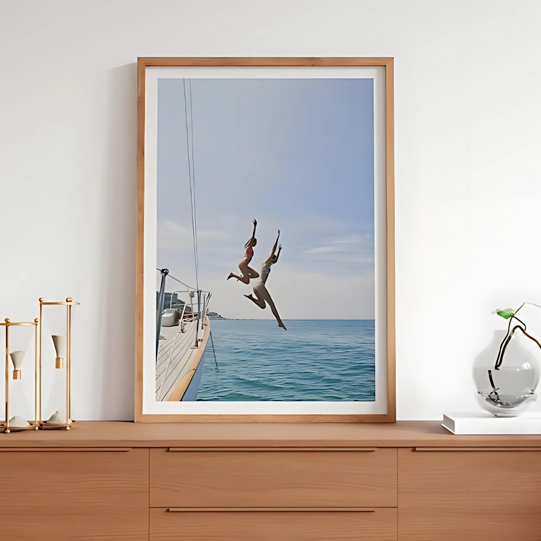 Woman Blue Ocean Jump Art Print(Printable+Physical)