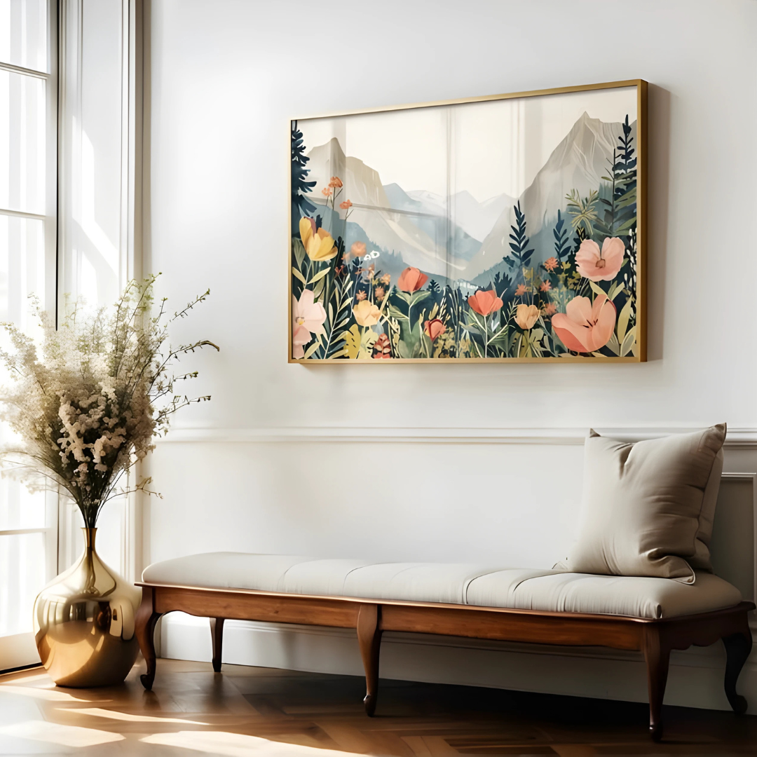 Spring Summer Mountain Landscape Wildflower Art Print(Printable+Physical)