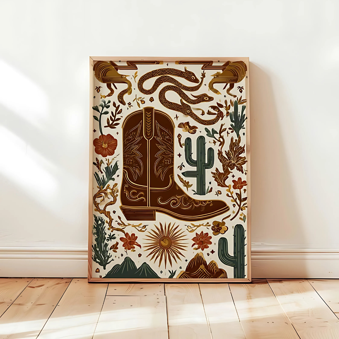 Western Cowboy Desert Cactus Poster Wall Art (Printable+Physical)