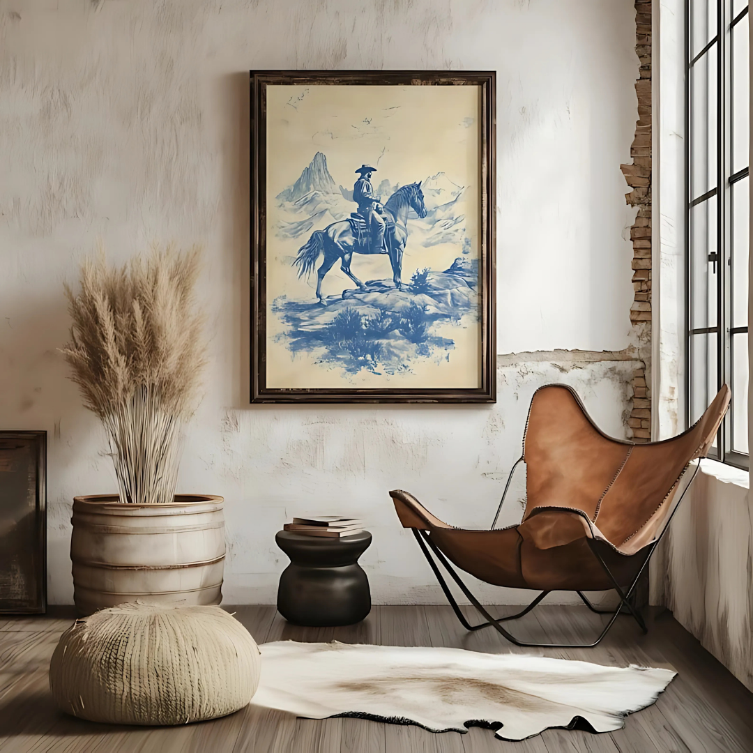 Vintage Blue and White Horse Artwork(Printable+Physical)