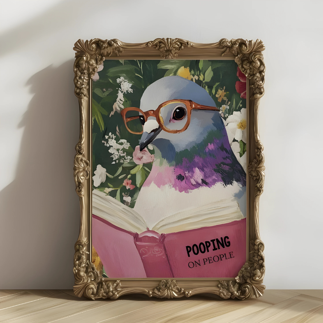 Humorous Pigeon Reading Bathroom Art Print(Printable+Physical)