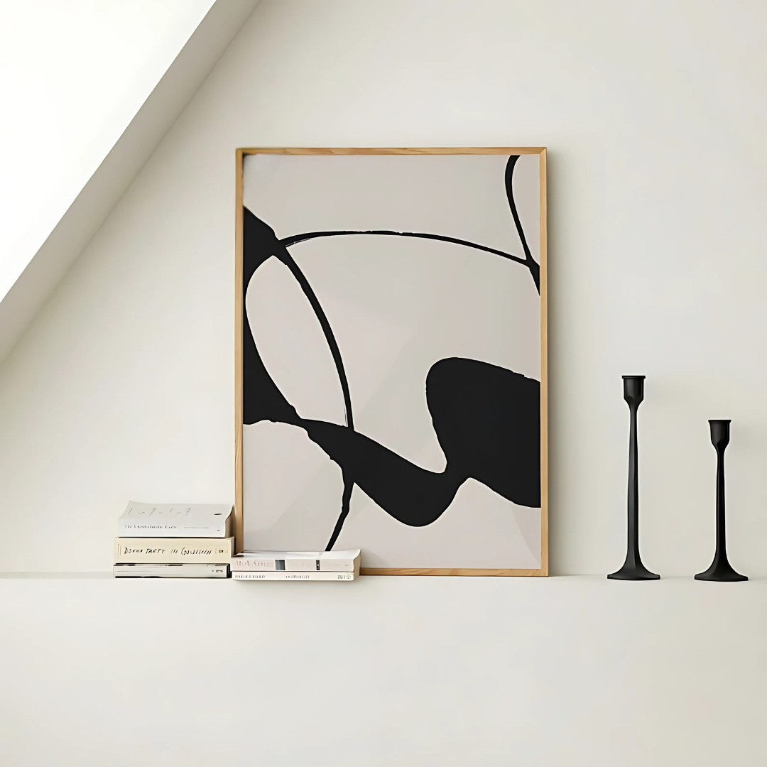 Black Beige Abstract Wall Art (Printable+Physical)