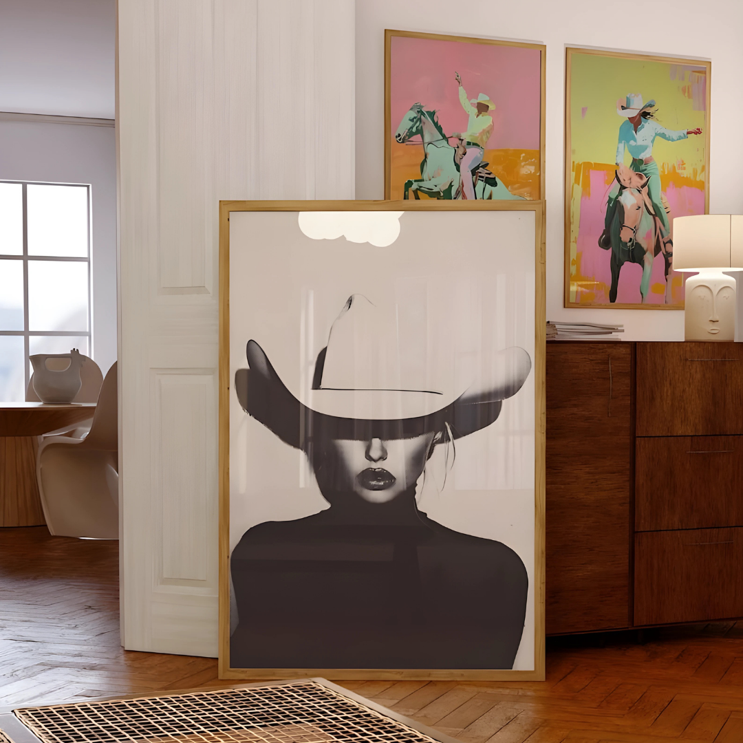 Halftone Minimalist Cowgirl Art Print(Printable+Physical)