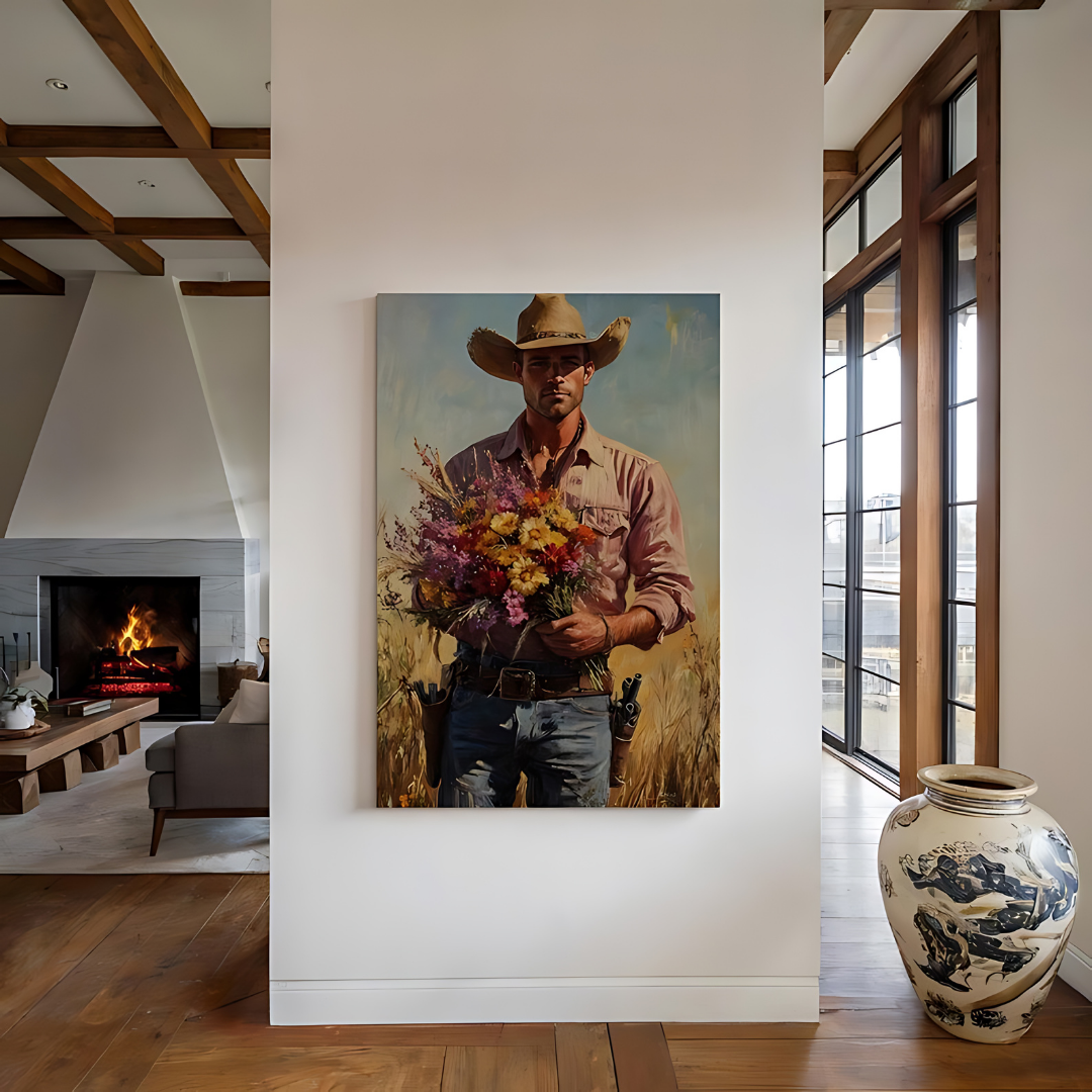 Cowboy with Wildflowers Canvas Art(Printable+Physical)