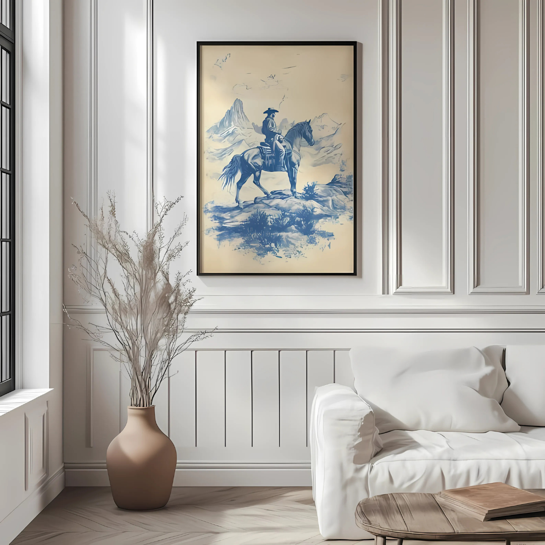 Vintage Blue and White Horse Artwork(Printable+Physical)