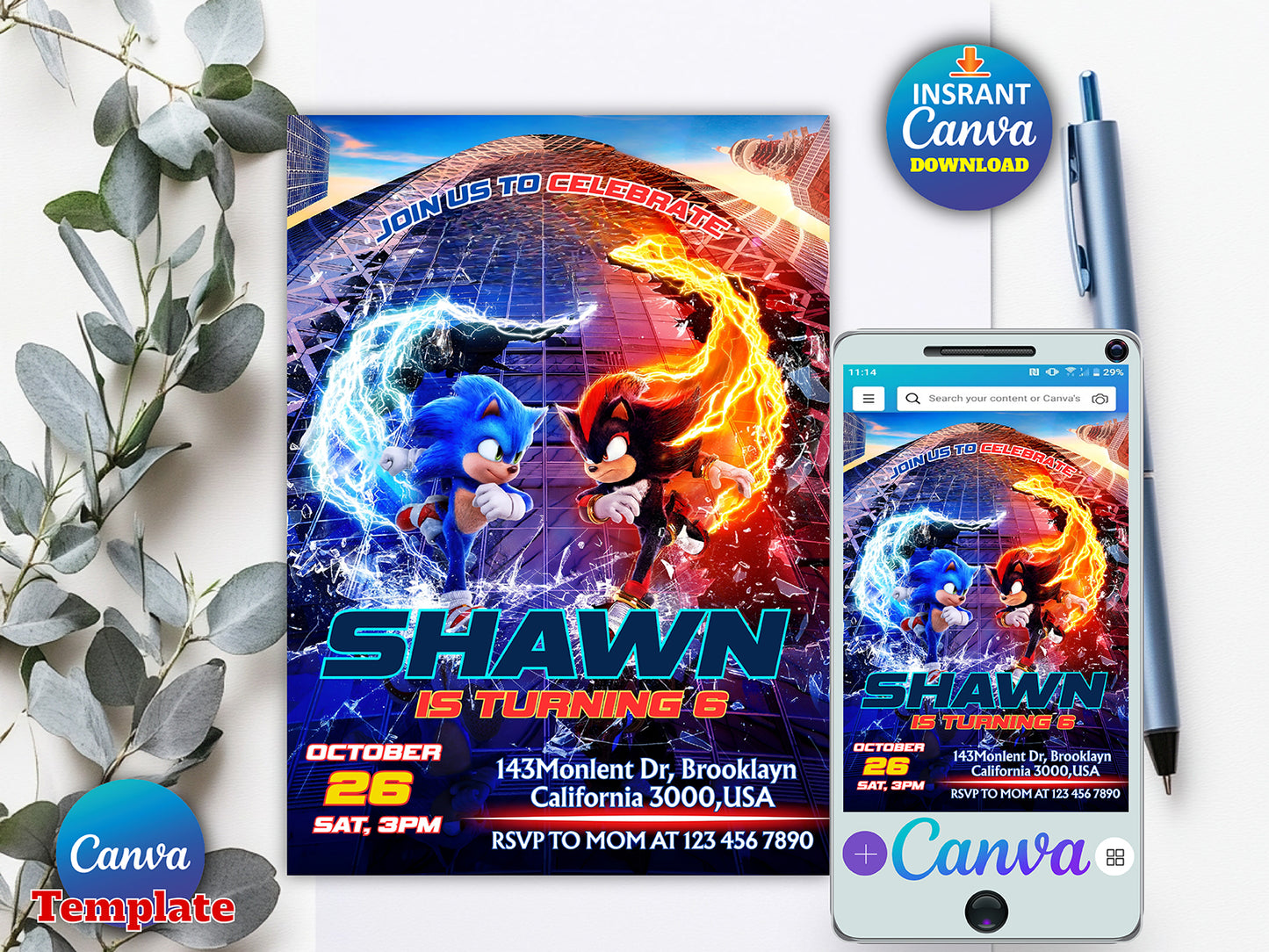 Editable Sonic 3 Invitation(Printable)