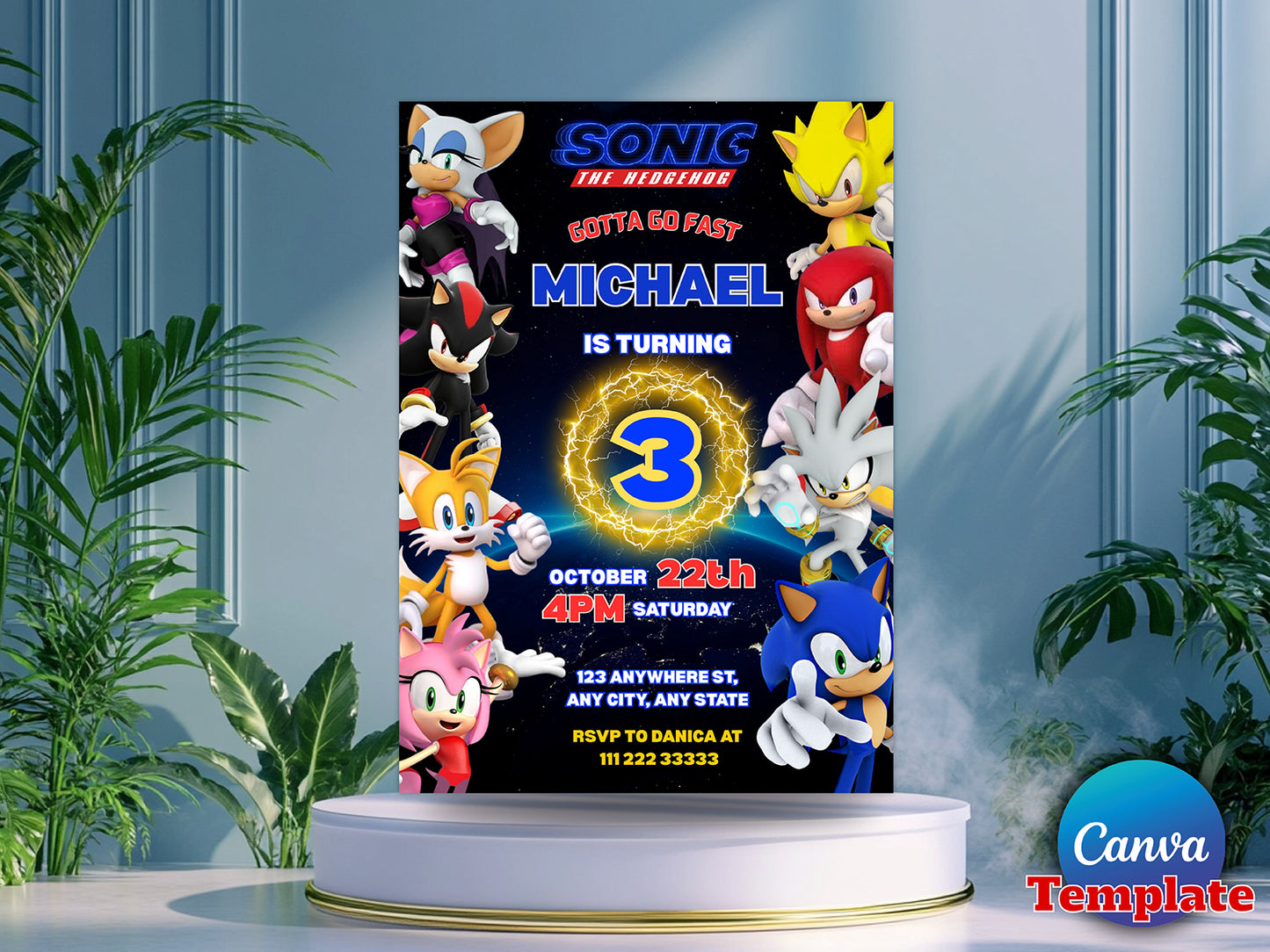 Super Sonic Birthday Invitation(Printable)