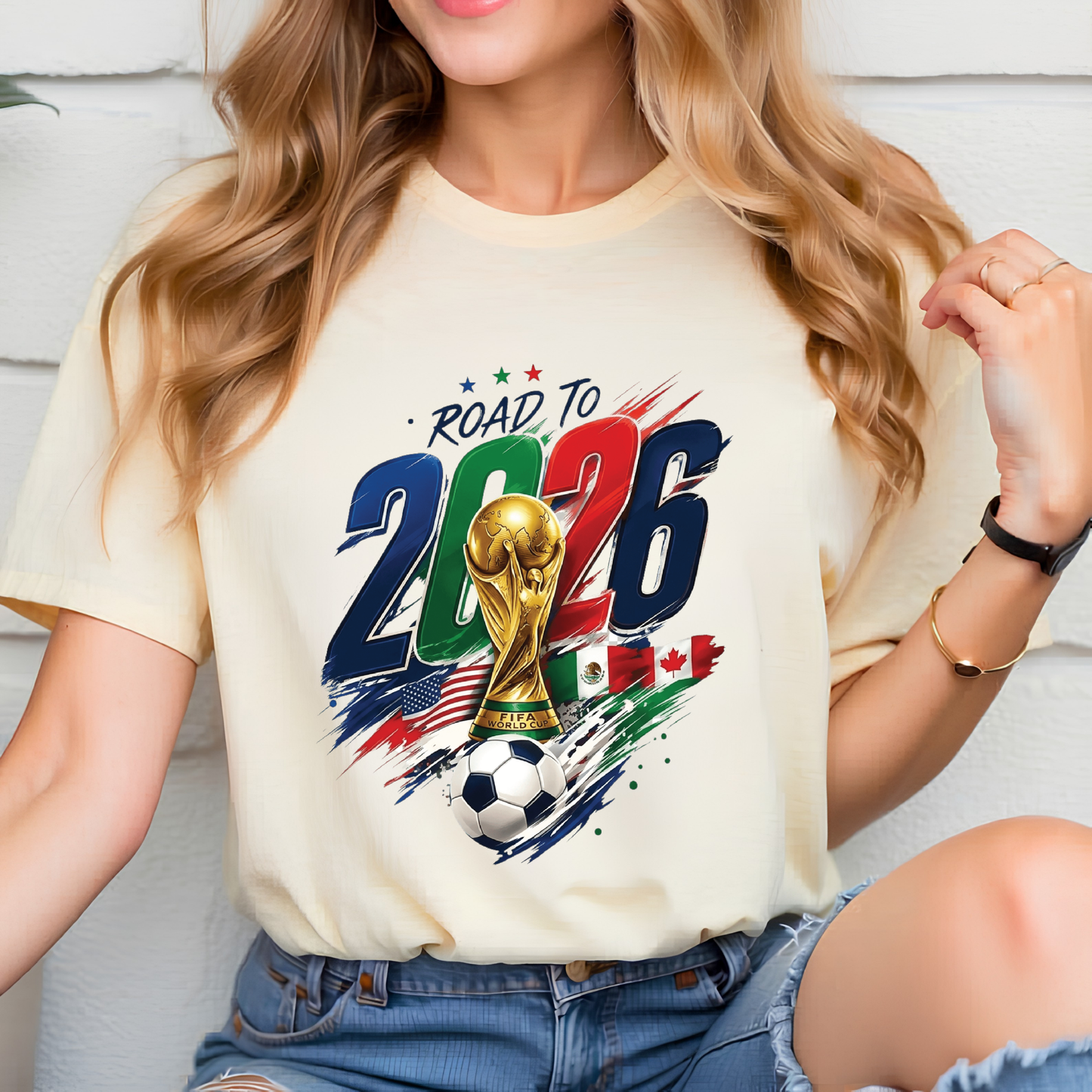 Road to 2026 World Cup Soccer Trophy Brush Stroke Graphic T-Shirt (physical)