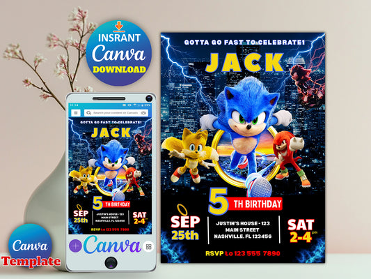 Super Sonic Birthday Party Invitation(Printable)
