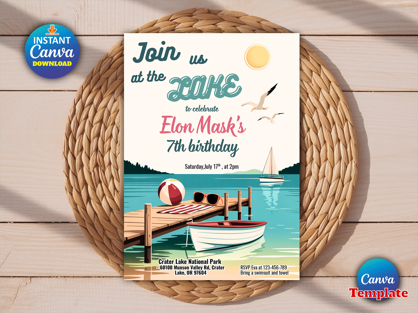 Editable Lake Birthday Party Invitation Boat Lake Birthday Party Summer Lake Water Party Join Us At The Lake Party Instant Download