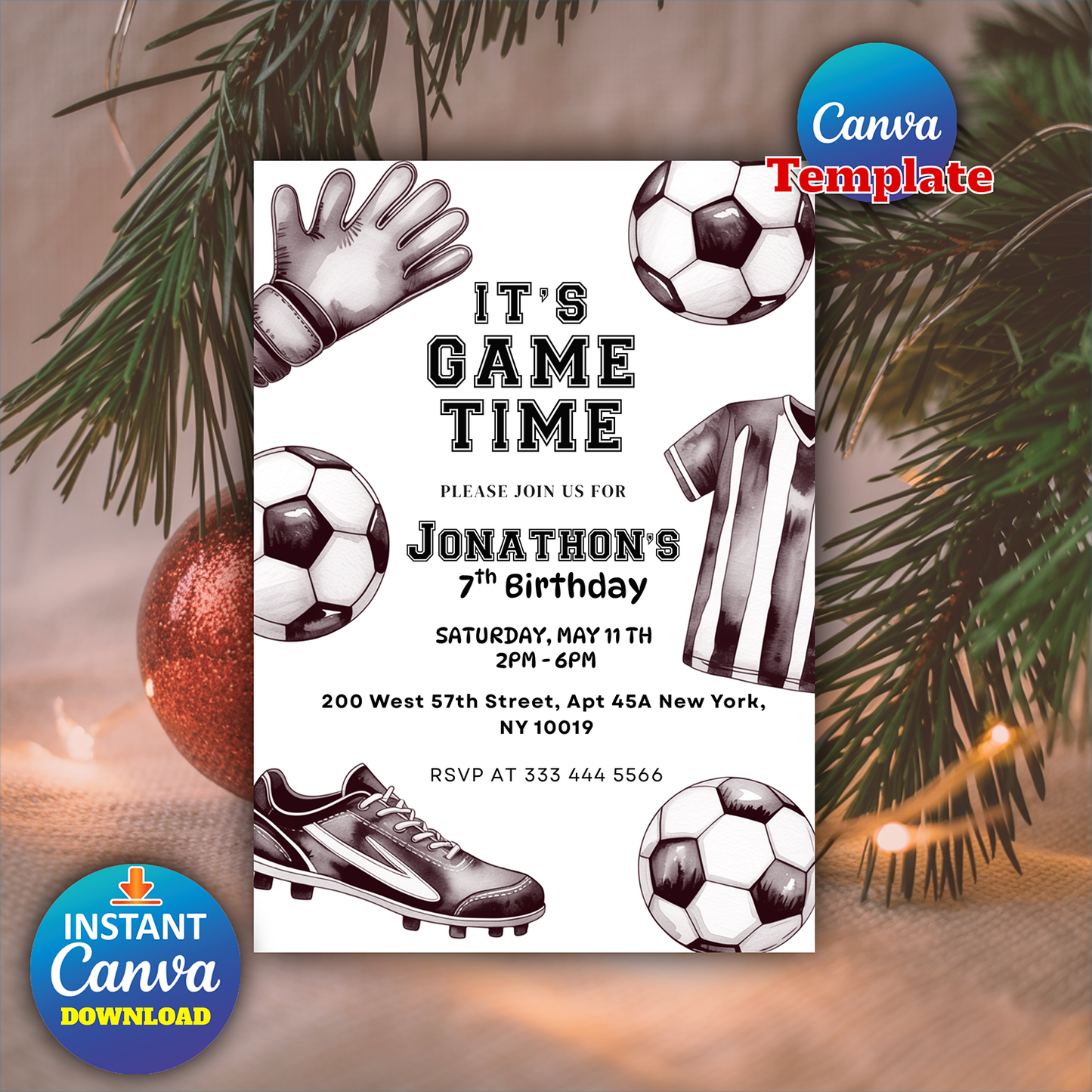 Editable Kids Football Birthday Party Invitation