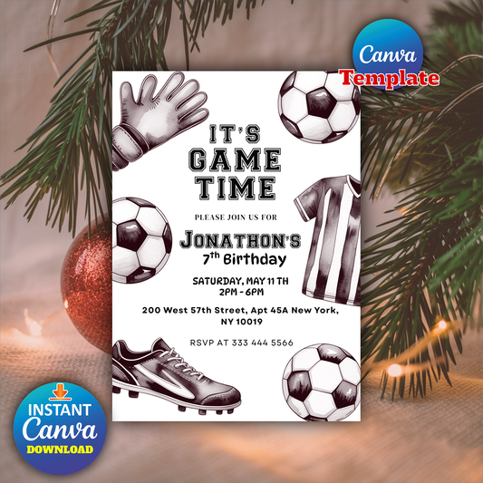 Editable Kids Football Birthday Party Invitation