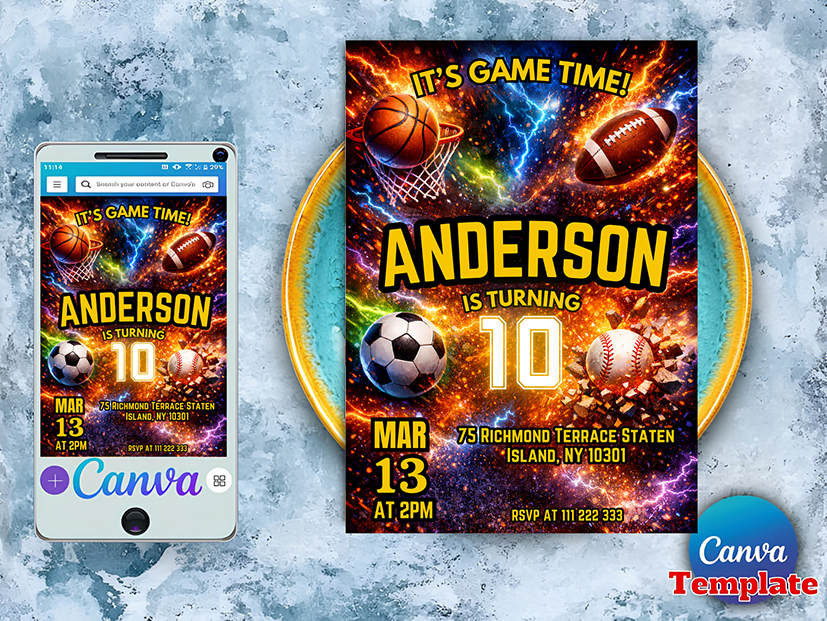 Editable Sports Birthday Party Invitation