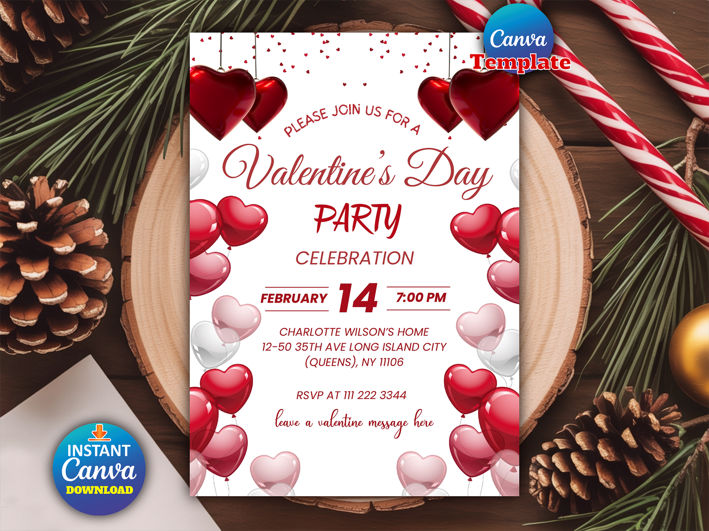 Valentines Heart Dinner Party Card