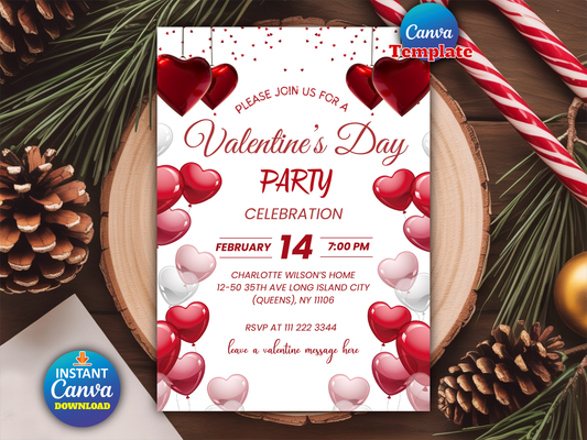Valentines Heart Dinner Party Card