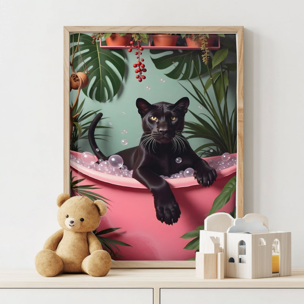Black Leopard in Bathtub Art Print(Printable+Physical)