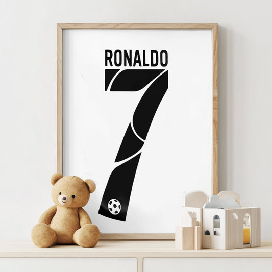 Ronaldo No 7 Minimalist Jersey Typography Poster Geometric Football Wall Print (Printable+Physical)