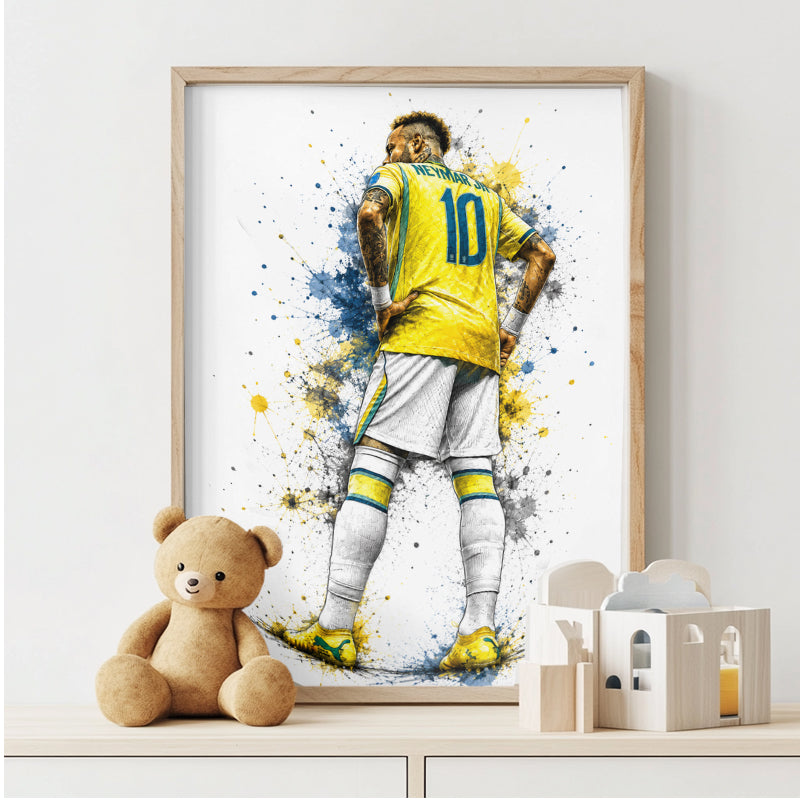 Neymar Jr Number 10 Back View Poster Brazil Jersey Hands on Hips Sketch Wall Art (Printable+Physical)