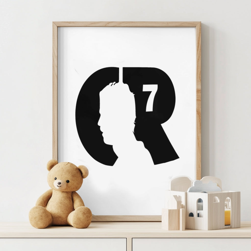 Cristiano Ronaldo CR7 Logo Silhouette Minimalist Black and White Football Wall Art (Printable+Physical)