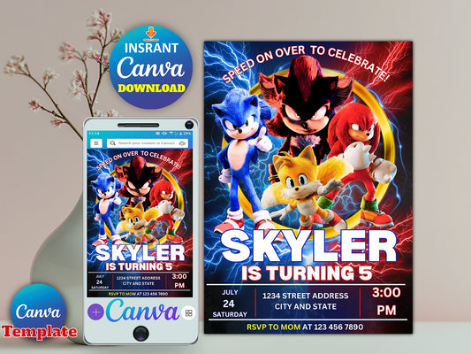 Sonic 3 Editable Birthday Invitation(Printable)