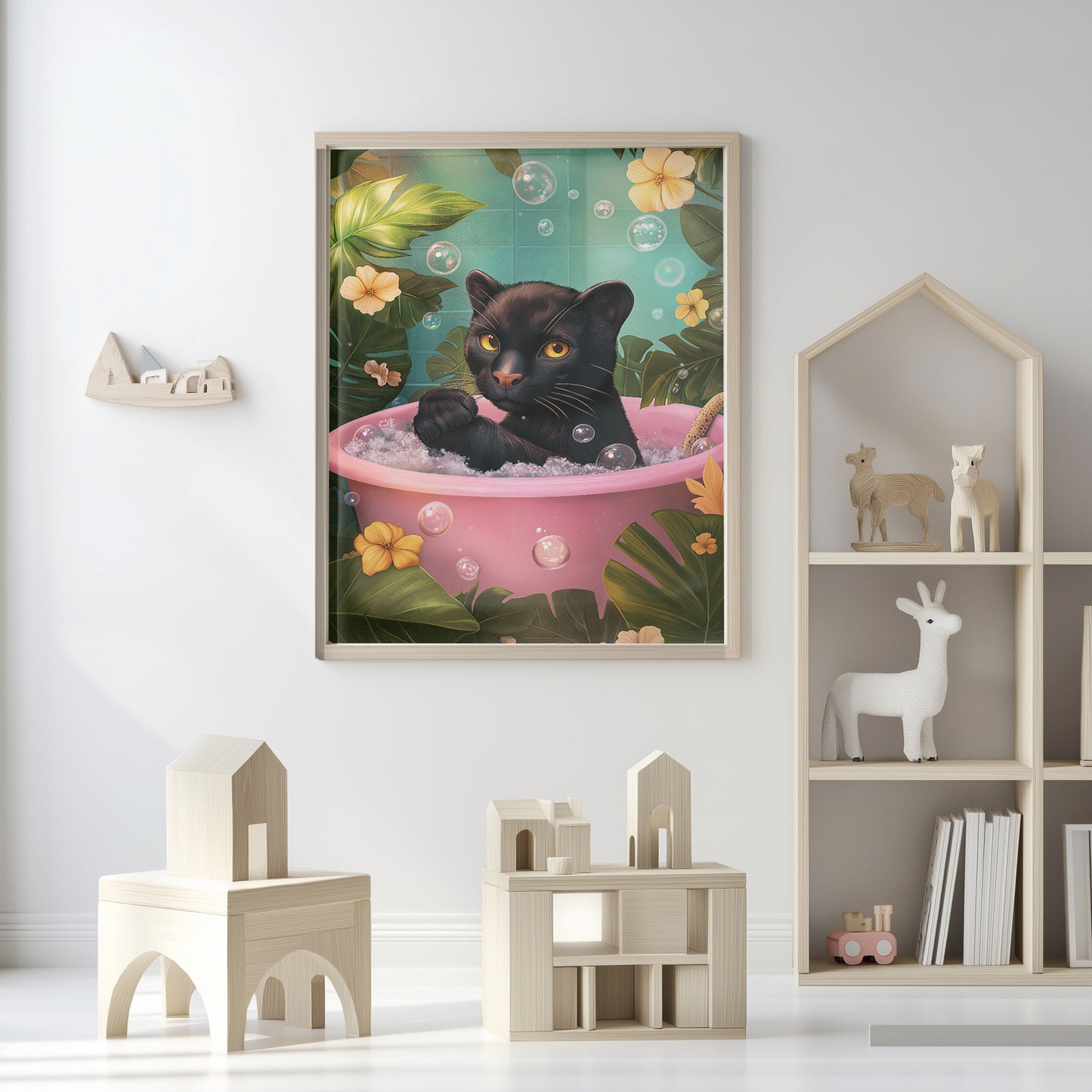 Black Leopard in Bathtub Art Print(Printable+Physical)