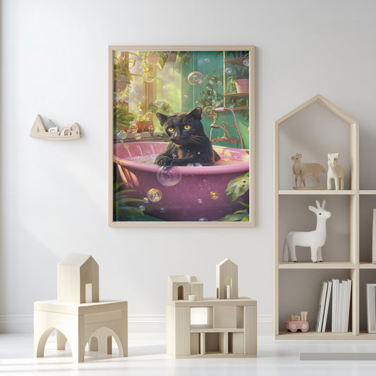 Black Leopard in Bathtub Art Print(Printable+Physical)