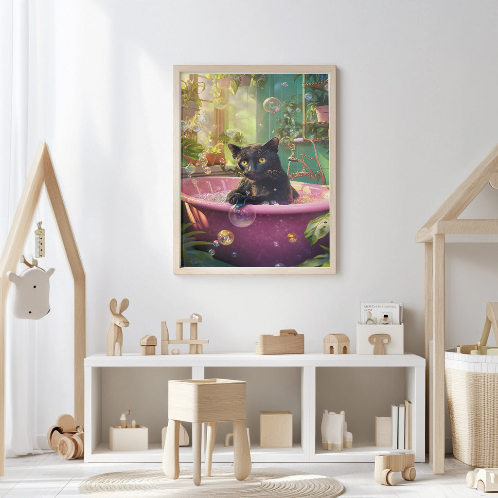 Black Leopard in Bathtub Art Print(Printable+Physical)