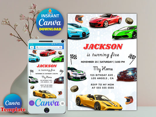 Racing Car Birthday Invitation(Printable)