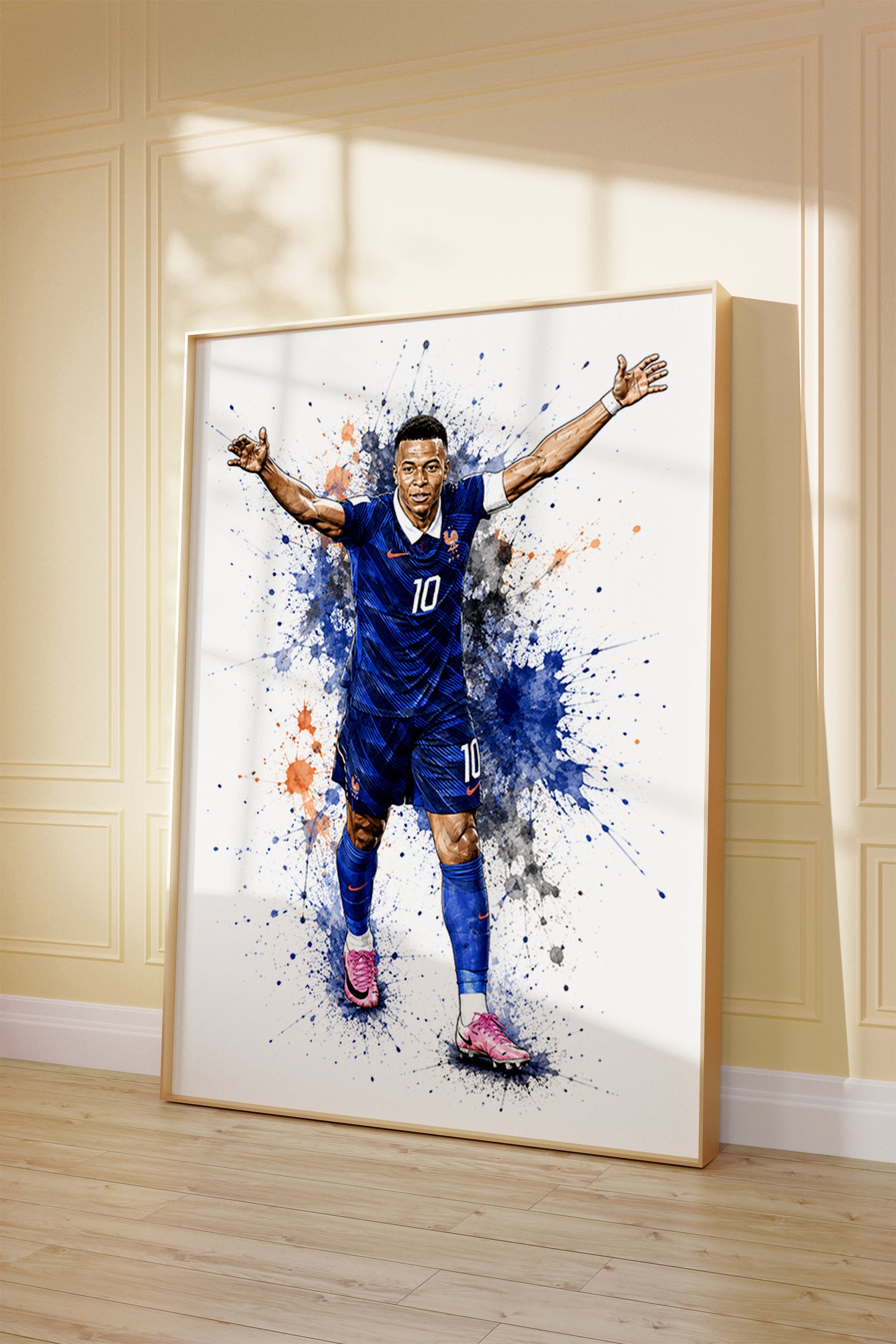 Kylian Mbappe France National Team Vibrant Splash Art Poster Soccer Phenomenon Wall Decor (Printable+Physical)
