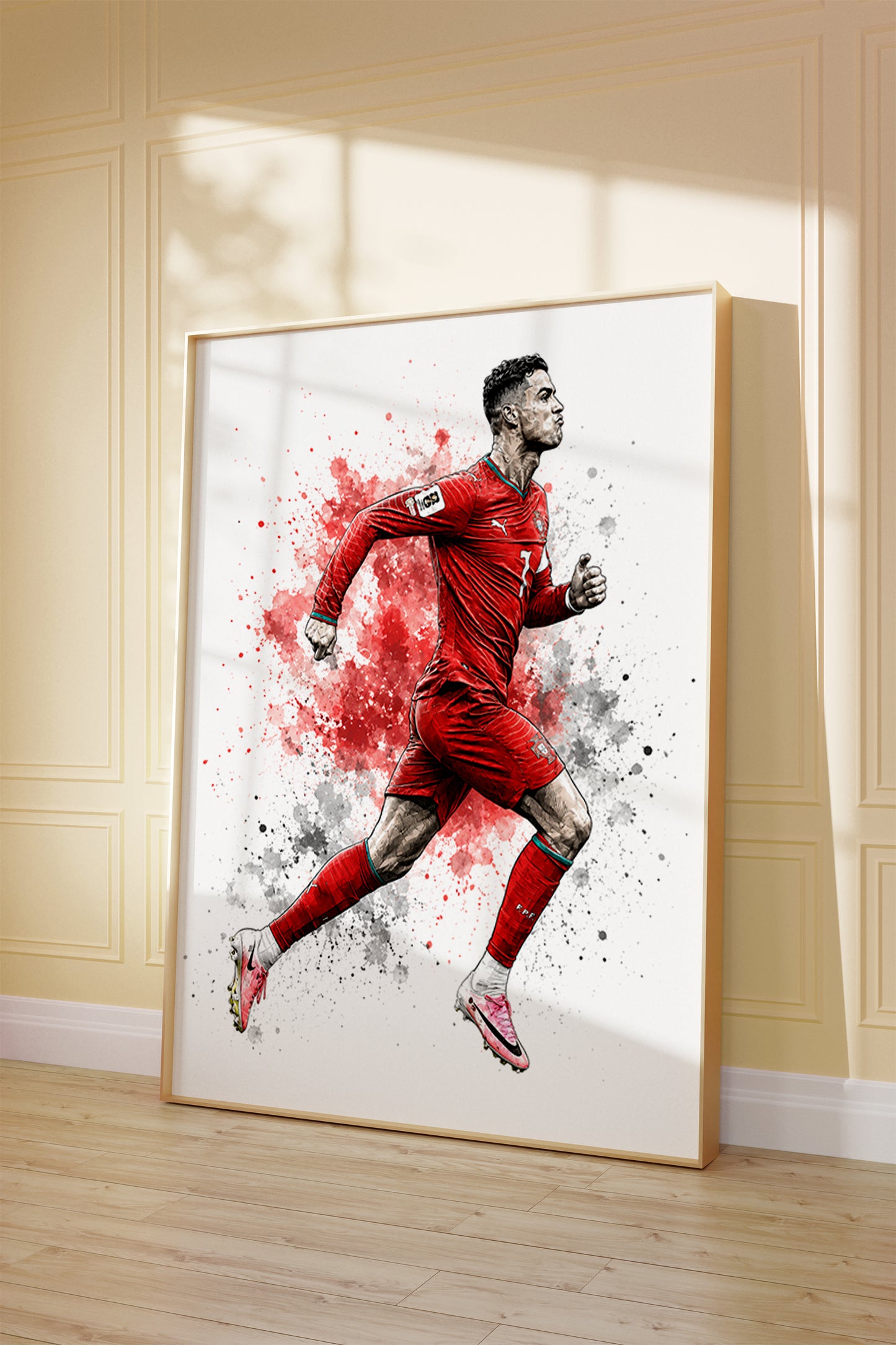 Cristiano Ronaldo Portugal Sprinting Motion Poster CR7 Forward Run Watercolor Wall Art (Printable+Physical)