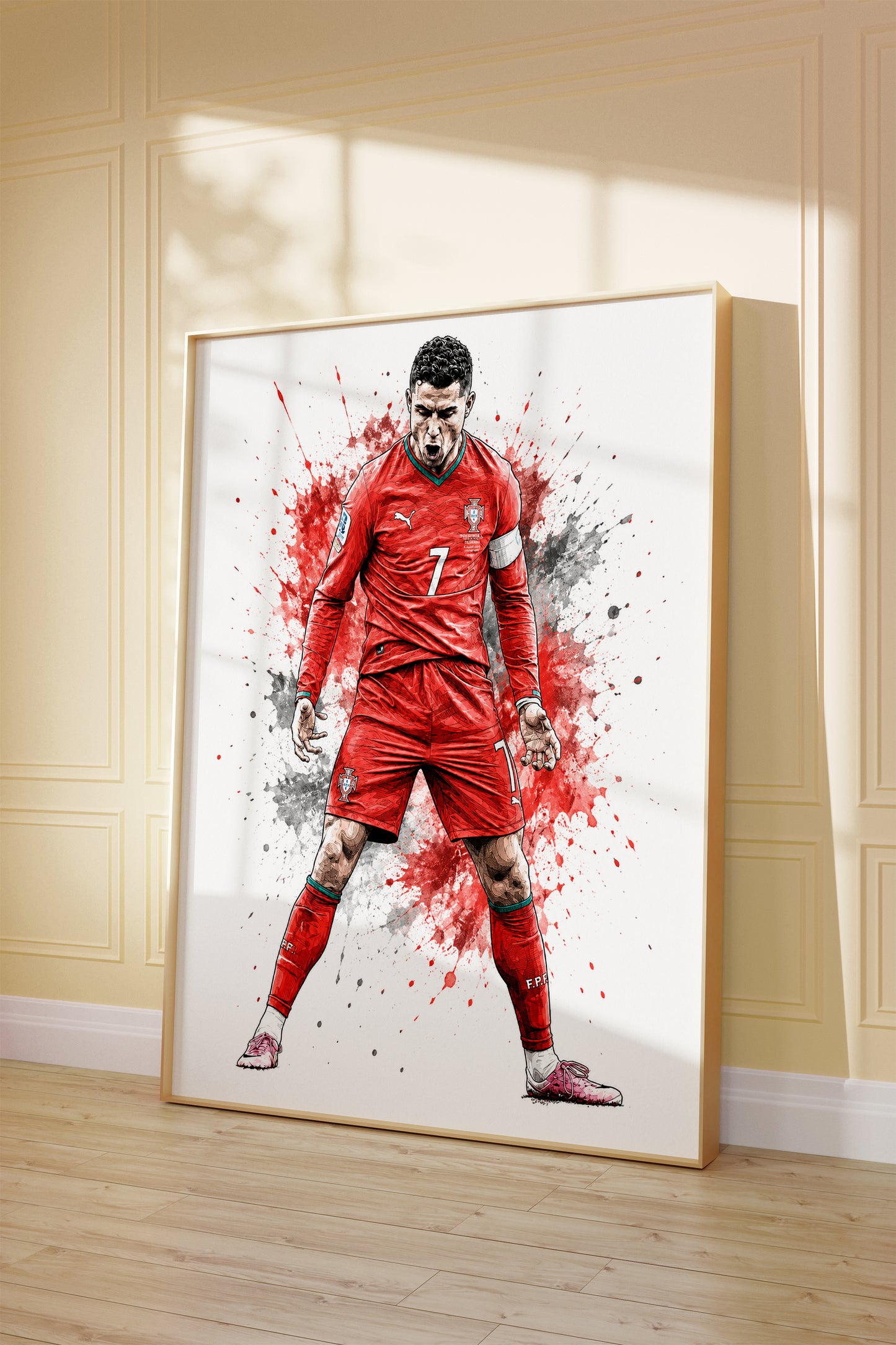 Cristiano Ronaldo Portugal Crimson Splash Art Poster CR7 Passionate Roar Wall Decor (Printable+Physical)