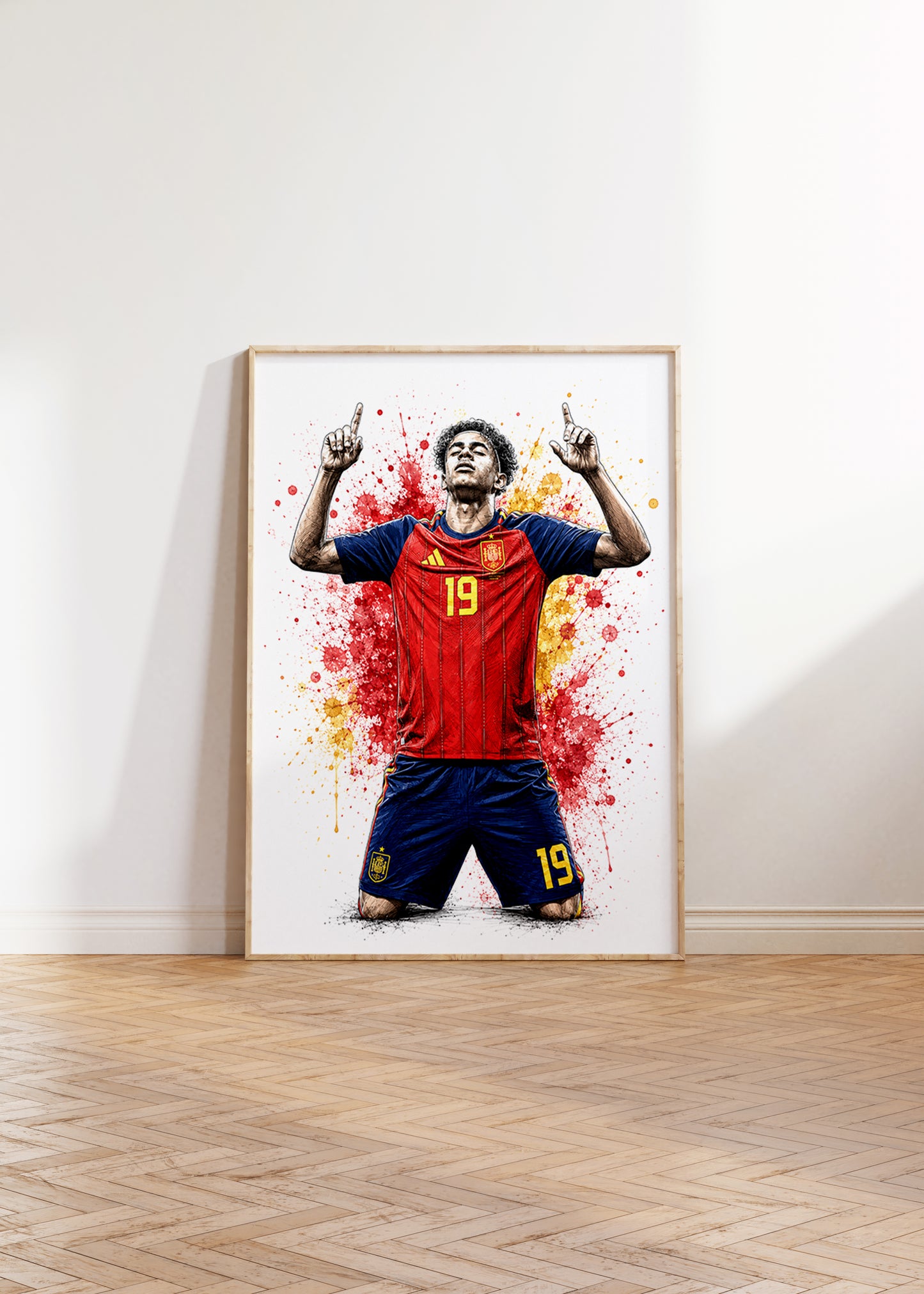 Lamine Yamal Spain Knee Slide Celebration Poster Number 19 Yellow Crimson Ink Wall Decor (Printable+Physical)