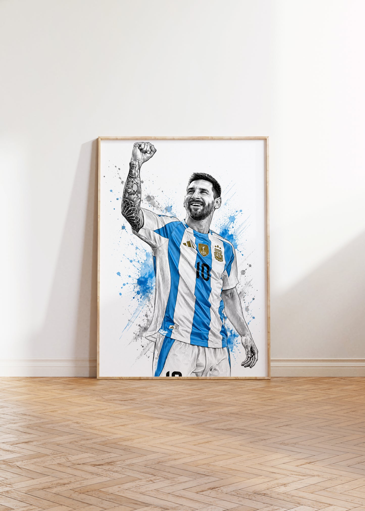 Lionel Messi Argentina Splash Sketch Art Modern Home Decor Poster (Printable+Physical)