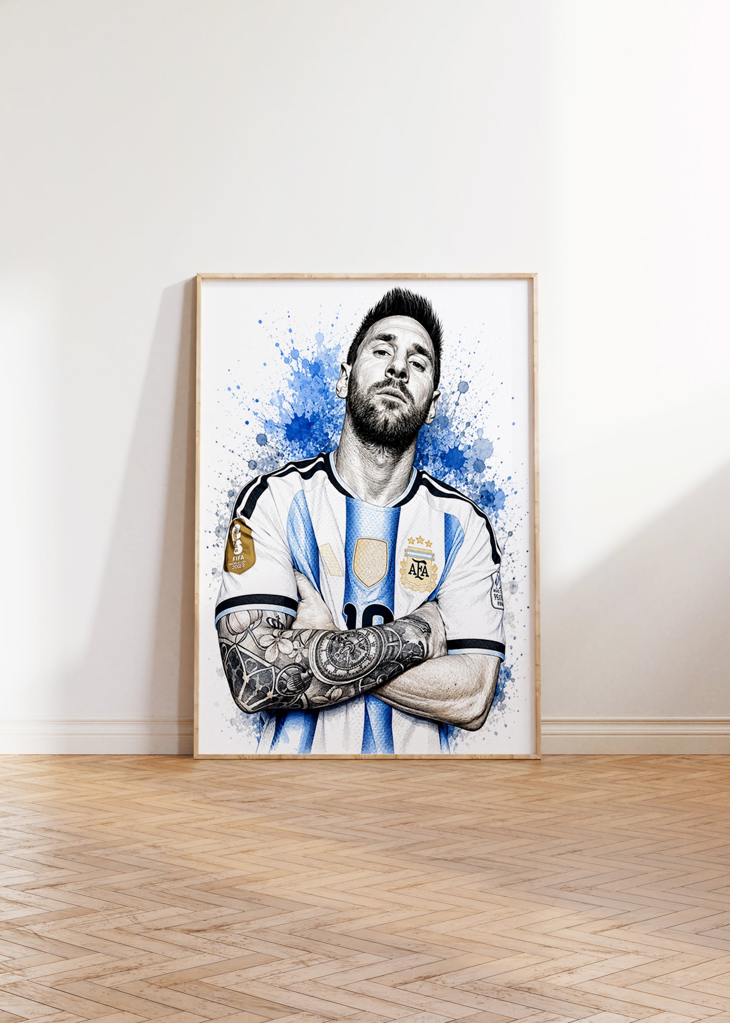 Lionel Messi Argentina Arms Crossed Poster Albiceleste Captain Sketch Tattoo Detail Wall Art (Printable+Physical)