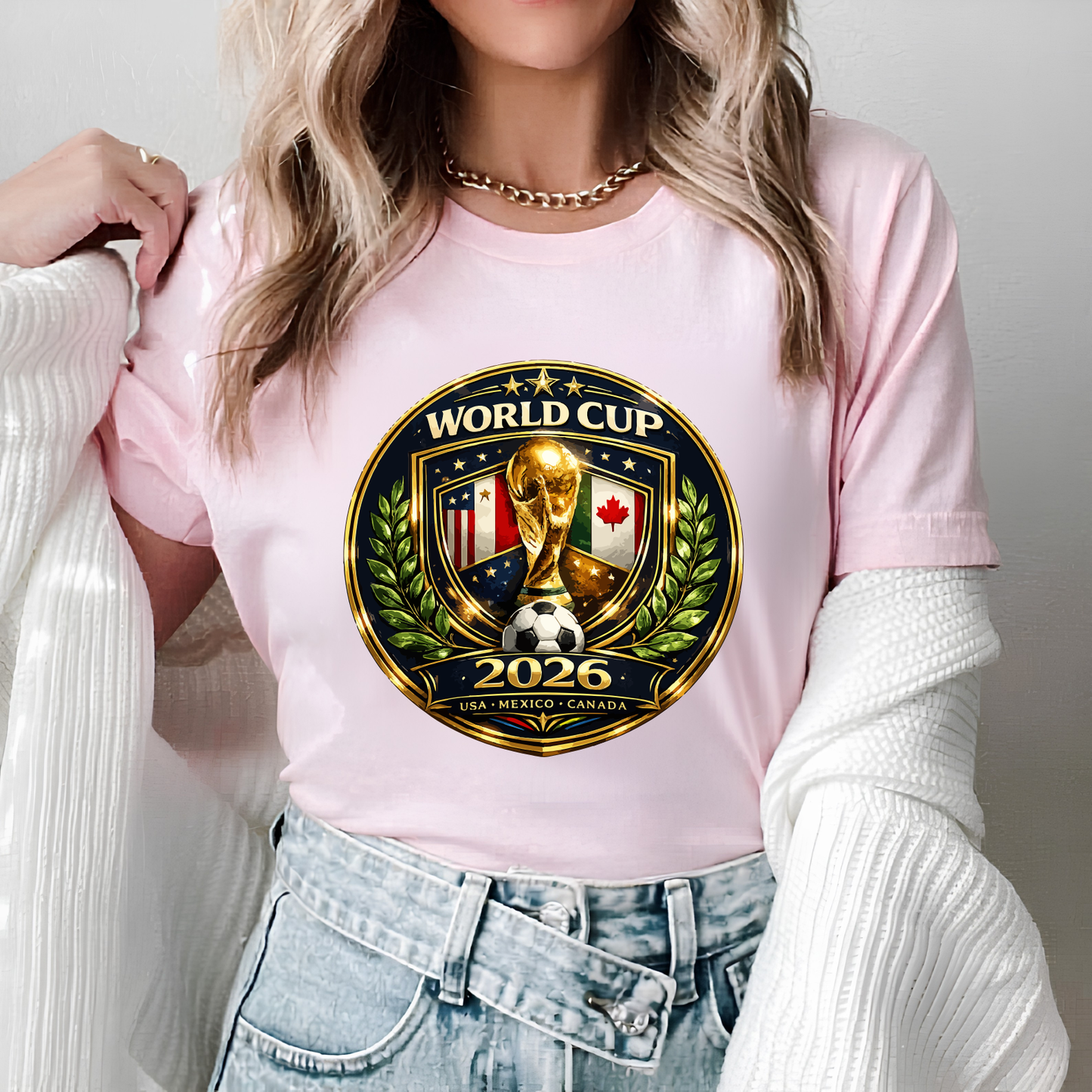 Official World Cup 2026 USA-Mexico-Canada Golden Emblem Premium Cotton T-Shirt (physical)