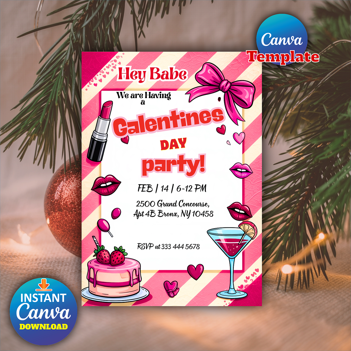 Girls Night Valentine's Party Editable Canva