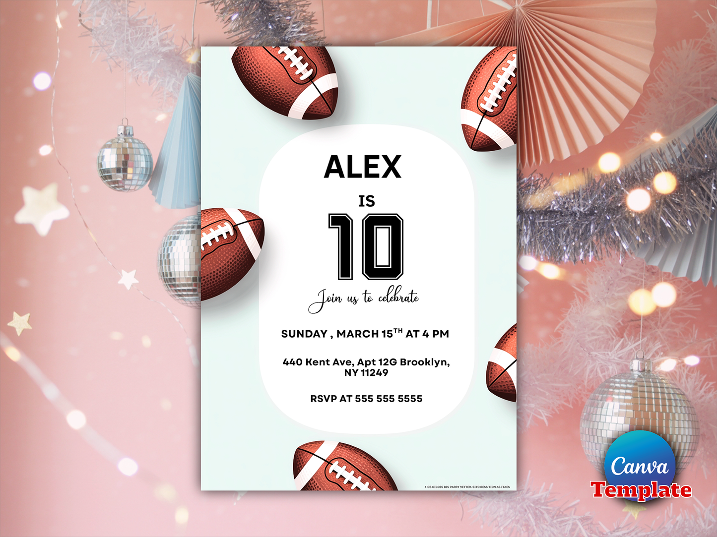 Editable ANY AGE Football Birthday Party Invitation