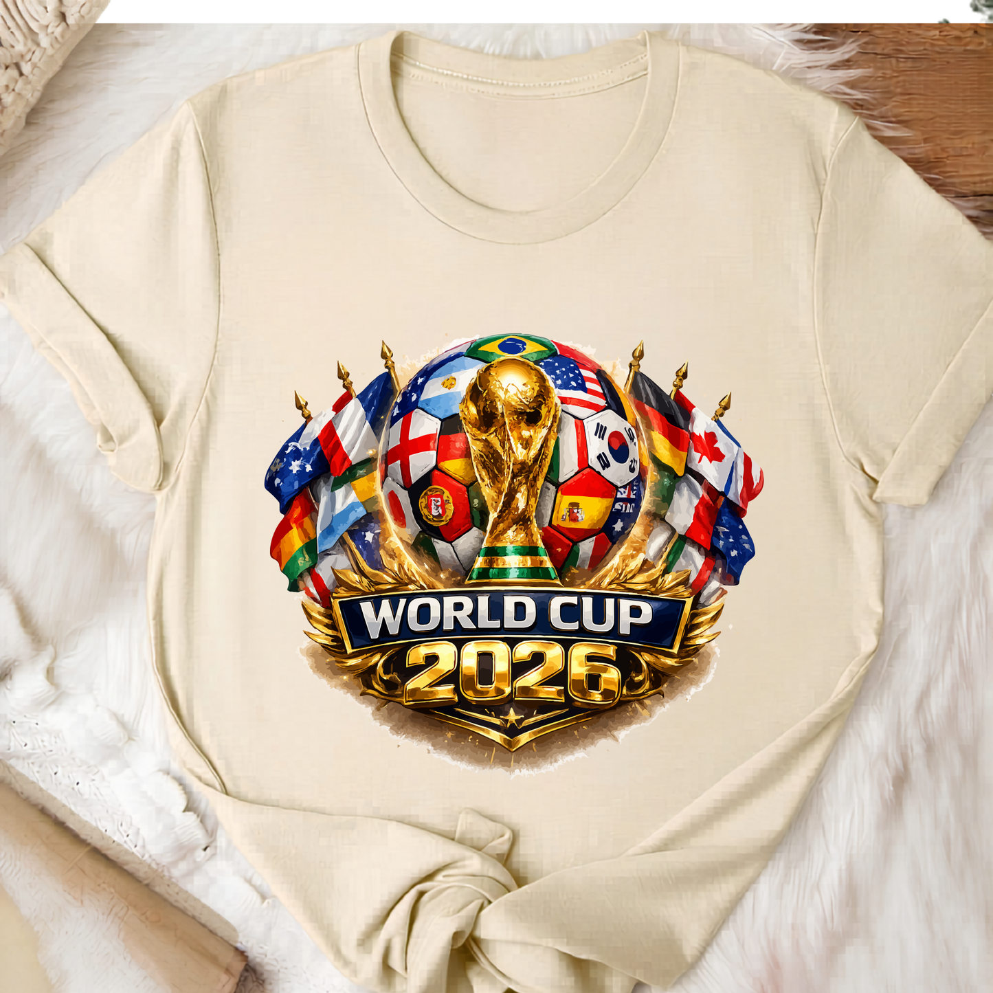 Official 2026 World Cup Multi-National Flags Graphic Print Light Blue T-Shirt (physical)