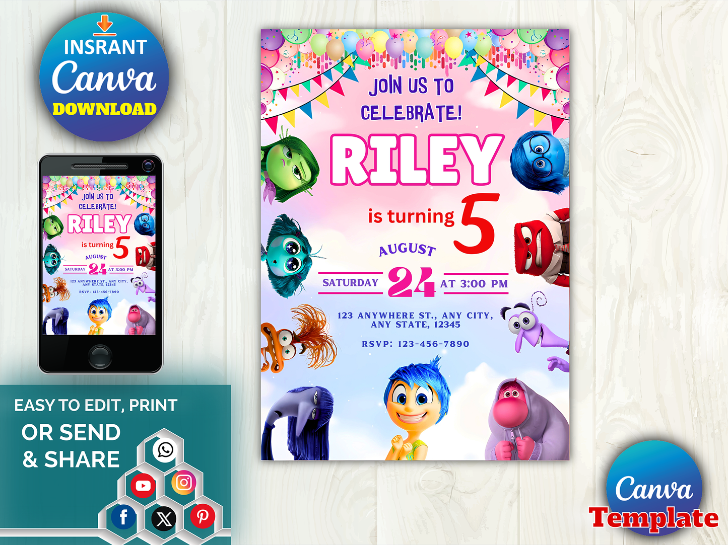 Riley Join us to Celebrate Birthday Invitation Template(Printable)