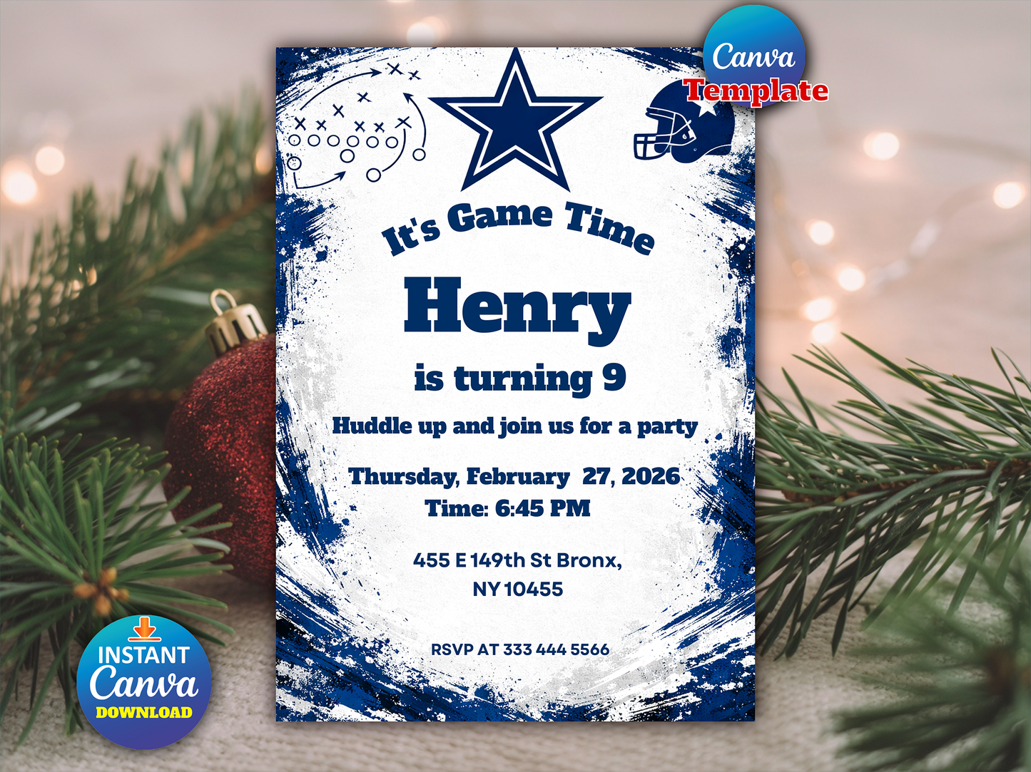 Dallas Cowboys Birthday Invitation, Football Birthday Party