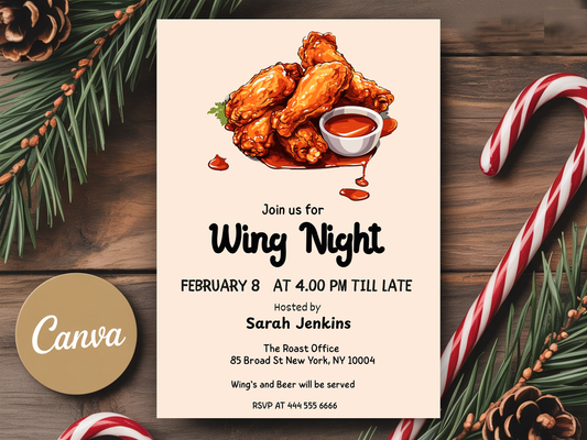Wing Night Invitation, Chicken Wings Invite, Buffalo Wings, BBQ Wings, Hot Wings, Birthday Party