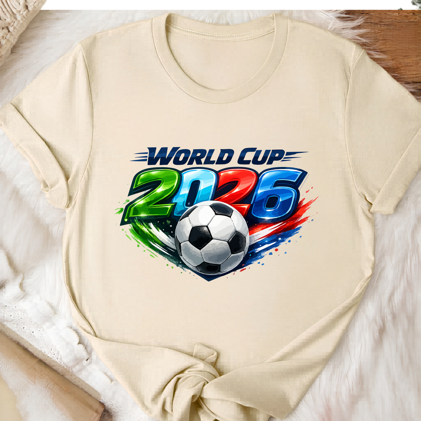 World Cup 2026 Vibrant Graphic Football Cream Cotton T-Shirt (physical)