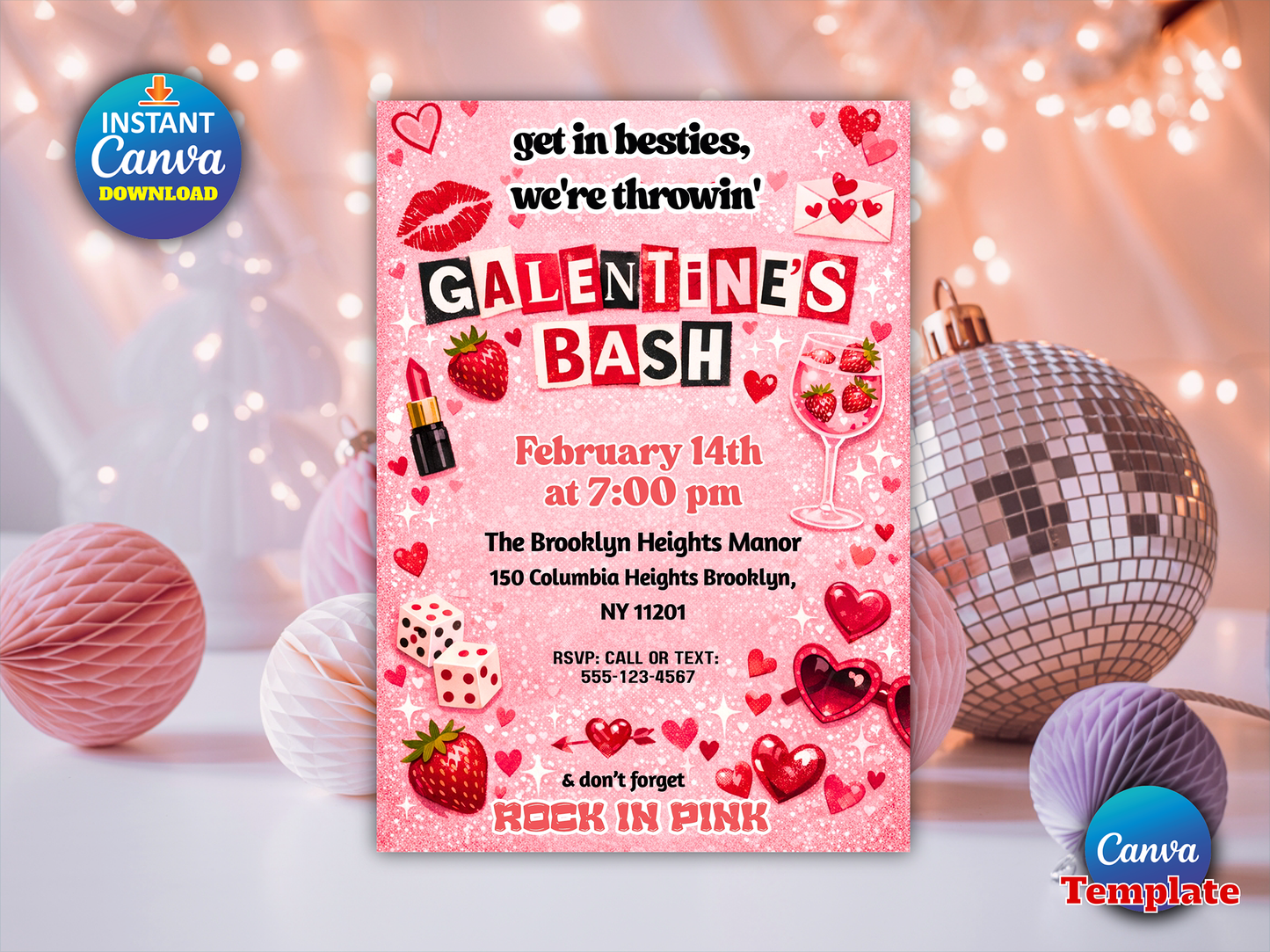 Editable Burn Book Galentine's Day Invite