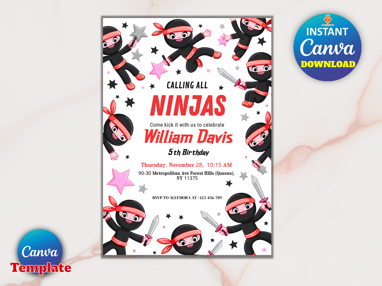 Editable Ninja Birthday Invitation, Karate Warrior Party Martial Arts Theme